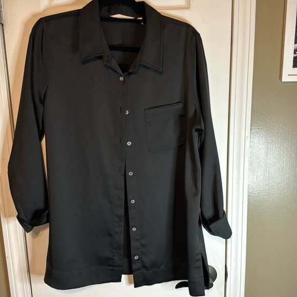 Soft Surroundings Black Shacket Heavyweight Button Down Satin Trim Size X-Large - Picture 1 of 12